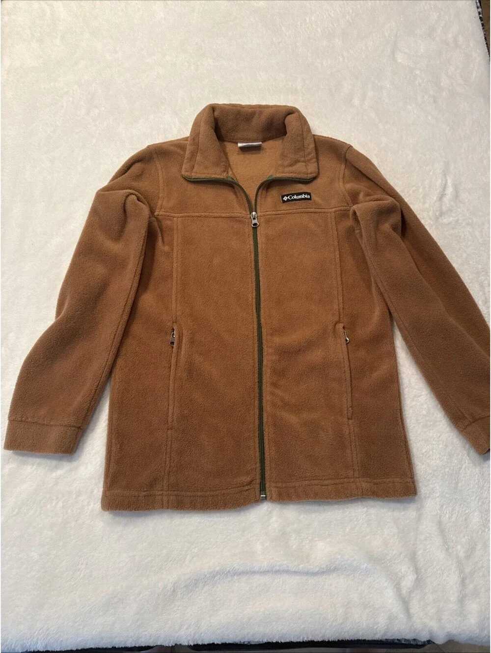 Columbia Fleece Jacket Youth Med 10/12 Brown With Green Zipper